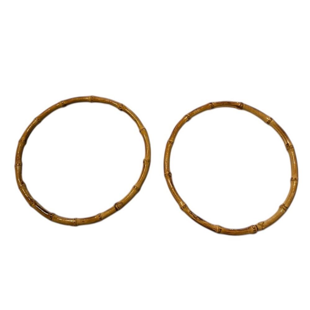 Vintage Bamboo Purse Handles Set of 2 Large Round Bag Rings Retro Macrame Craft